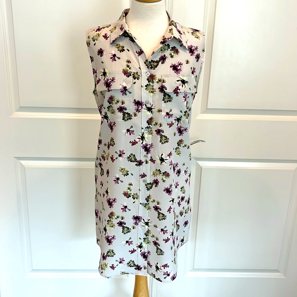 Equipment Femme Violet Floral Print Silk Dress Size Small